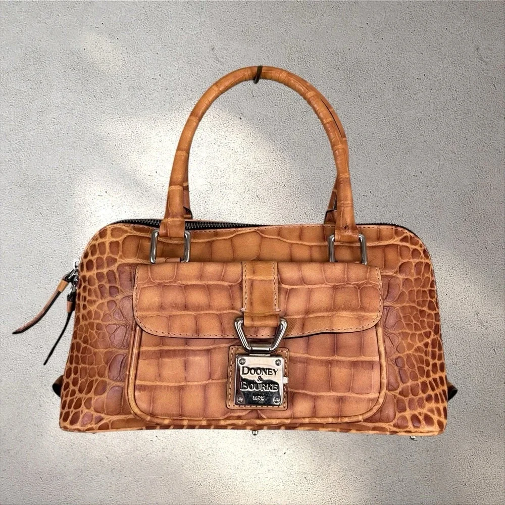 Dooney & Bourke Dillen Crocodile Croco Embossed Barrel Top Handle Satchel Bag